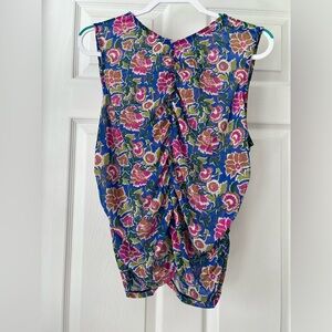 Ruched Sleeveless Mesh Floral Top